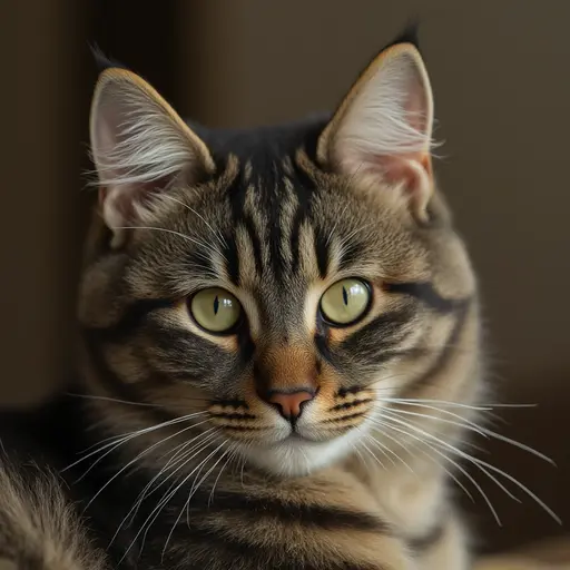 maine coon with striking yellow eyes, looking directly at the camera.