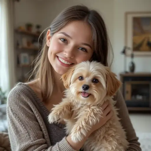 Small dog cuddling with its owner, highlighting love and companionship.