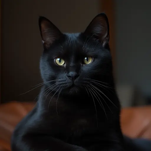 Bombay Cat with striking yellow eyes gazes intently.