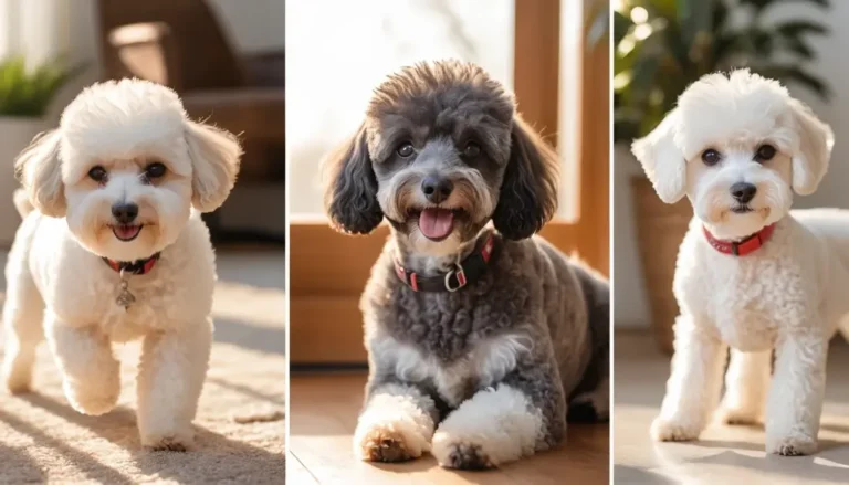 Best Hypoallergenic Dog Breeds for Allergy Sufferers hypoallergenic dog breeds (Poodle, Bichon Frise, and Schnauzer) playing in a sunlit home