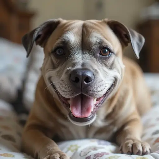 Healthy senior dog with shiny coat and bright eyes