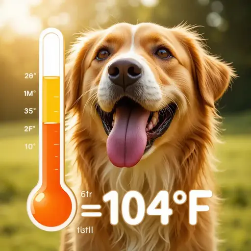 Dog in sunlight with a thermometer showing high temperature, illustrating why dogs are at risk of heatstroke in summer.