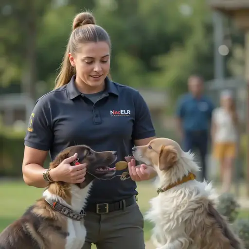 Professional dog trainer demonstrating a leash training technique