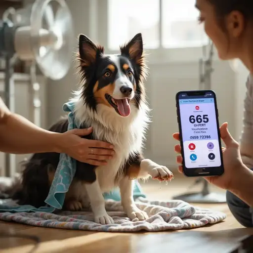 Pet owner applying cool water to a Border Collie for heatstroke first aid, demonstrating how to prevent heatstroke in dogs from worsening.