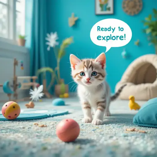 Kitten exploring a stimulating home environment.