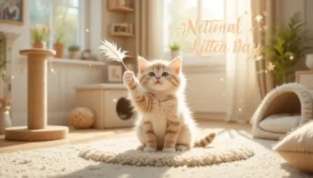 Cozy kitten in a prepared home for National Kitten Day.