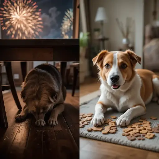 Before-and-after comparison of a dog’s response to loud noises after training.