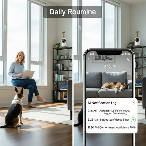 AI pet translator monitoring home alone dog anxiety patterns for AI pet translator benefits