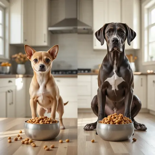 Best Dog Food for Each Life Stage: Complete Guide 3 Chihuahua and Great Dane puppies with size-appropriate kibble for best dog food by breed size requirements
