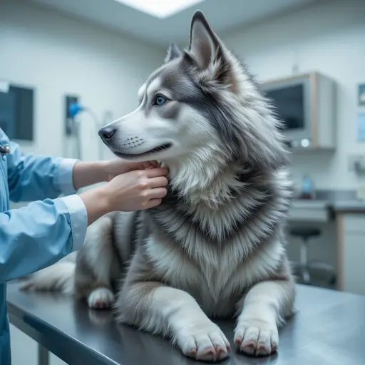 Tick-Resistant Dog Breeds: The Complete Guide 1 Veterinarian inspecting Siberian Husky dense coat for Tick-Resistant Dog Breeds fact checking