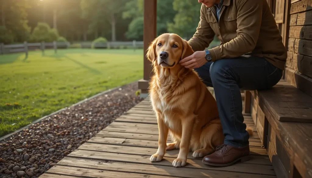 Golden Retriever tick inspection on porch for Tick-Resistant Dog Breeds