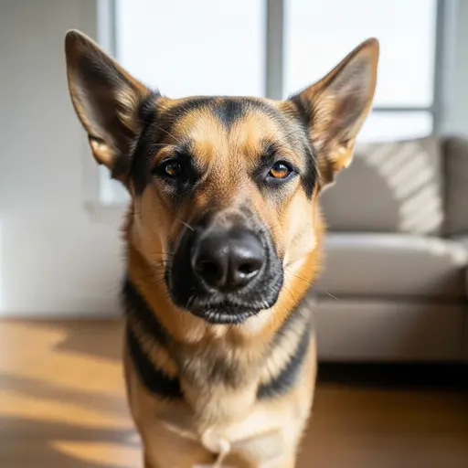 German Shepherd dog showing early warning signs of dog aggression issues