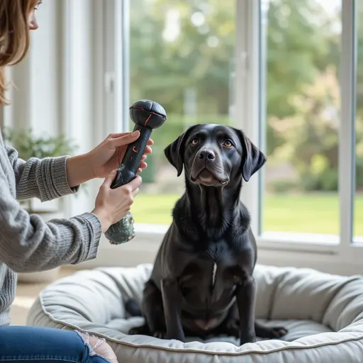 Dog owner inspecting a rubber chew toy for damage for dog enrichment toy safety