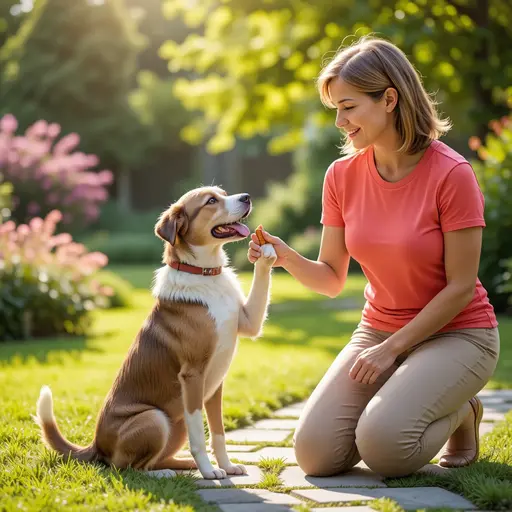 Do Dogs Slow Biological Aging? New Study Says Yes 3 Woman training mixed-breed terrier with treat in sunny backyard for active dog engagement and anti-aging benefits