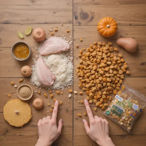 Healthy digestible ingredients like turkey rice and pumpkin versus irritants for Dog Food Sensitive Stomach