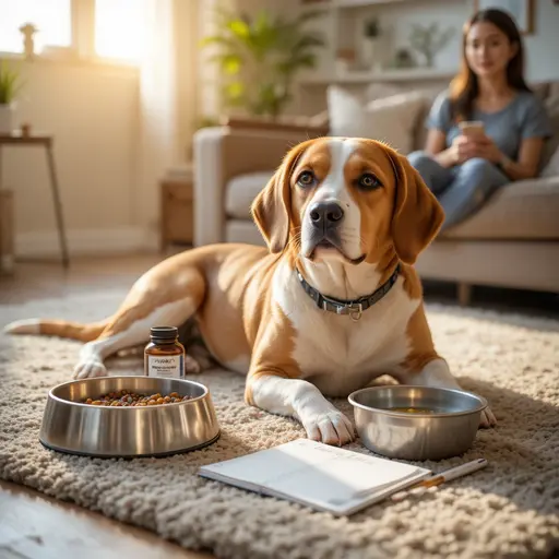 Dog resting peacefully with probiotics and gut health supplements for Dog Food Sensitive Stomach
