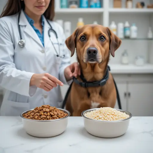 Veterinarian explaining novel protein and hydrolyzed food options to pet owner for hypoallergenic pet food types