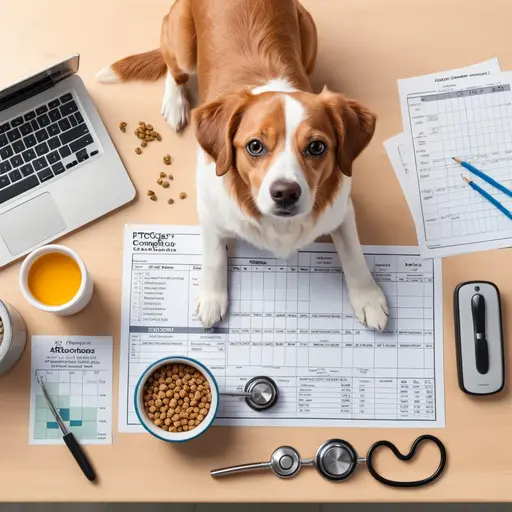 Veterinarian reviewing a pet health chart and nutrition plan during a dietary consultation for pet supplement decisions