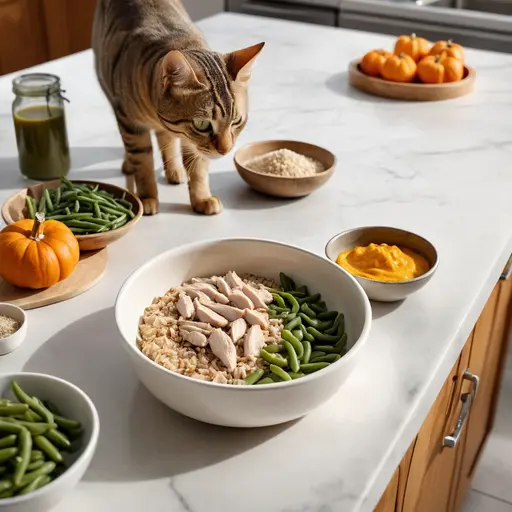 Preparing a balanced homemade pet meal with carefully measured nutritional supplements for homemade diet pet supplements