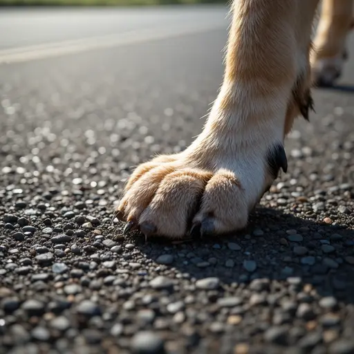 Dog paw pads on hot pavement demonstrating burn risk during summer heat