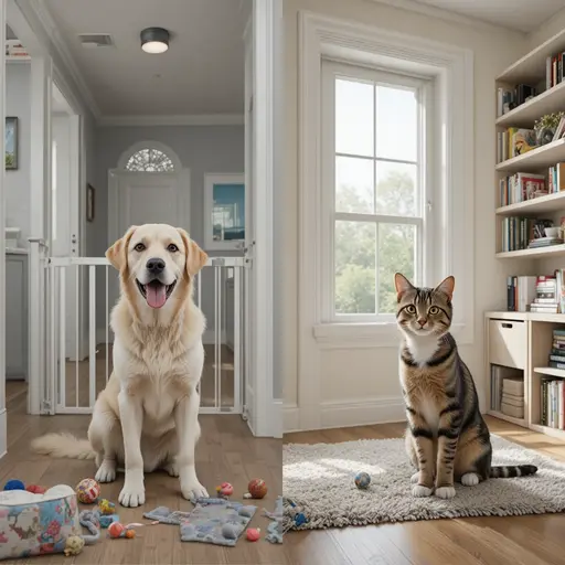 Side-by-side comparison of dog-proof and cat-proof home safety measures