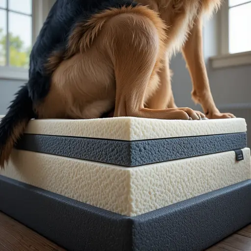 Best Orthopedic Dog Bed for Large Breeds with Arthritis 1 German Shepherd hip supported by thick multi-layer orthopedic memory foam dog bed for orthopedic dog bed for big dogs
