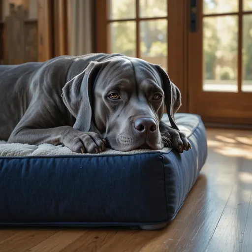Best Orthopedic Dog Bed for Large Breeds with Arthritis 3 Elderly Great Dane resting head on bolster of accessible premium orthopedic dog bed for vet recommended dog bed for arthritis