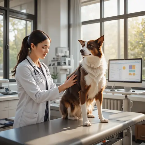 Veterinarian examining senior border collie for nighttime fear symptoms for sundowners in dogs veterinary diagnosis