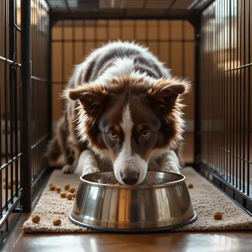 How to Crate Train a Dog: A Step-by-Step Guide 2 Border Collie eating calmly from a food bowl inside a wire crate during mealtime crate training steps