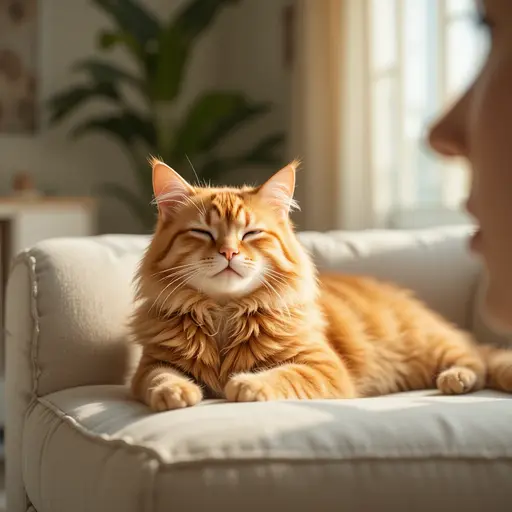 Why Does My Cat Stare at Me Without Blinking? A Vet-Backed Guide 1 Orange Maine Coon cat performing a slow blink while human returns the gesture for cat slow blink meaning