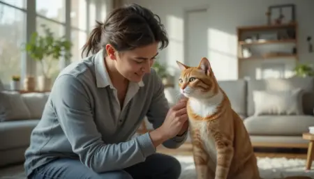 Cat Bird Flu Transmission: What Pet Owners Must Know Today A concerned pet owner gently checking their indoor cat's health, highlighting safe cat bird flu transmission prevention.