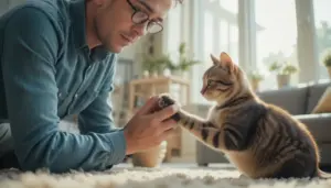Deadly Cat Fungus Approaching US: What Owners Must Know A concerned pet owner gently examining the paw of a tabby cat to check for signs of the deadly cat fungus.