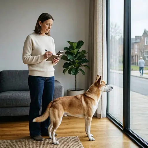 Why Is My Dog Barking? Causes, Triggers & Fixes 2 Owner observing a dog near a window while recording its barking triggers